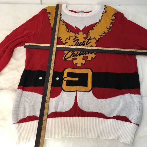 NEW Ugly Christmas Santa Suit Knit Beard Red Sweater Mens Large - Picture 6 of 10